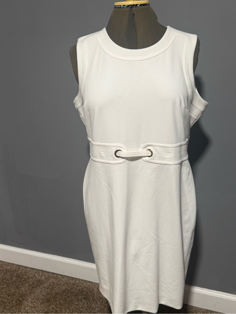 Tommy Hilfiger White Sleeveless Midi Dress with Grommet Waist